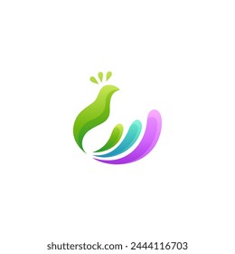 simple peacock logo in 3d vector colorful gradient design