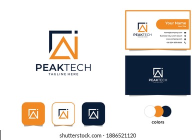 simple peak technology logo design and business card
