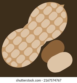 A simple peanut with two nuts, brown and light brown colors, peanut illustration vector, food and nuts sign and tag, suitable for product packaging and food shops banners, minimalist style drawing