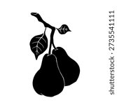 Simple pear fruit silhouette with leaves. Vector graphics.