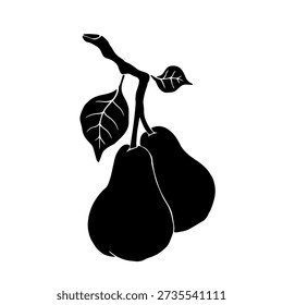 Simple pear fruit silhouette with leaves. Vector graphics.