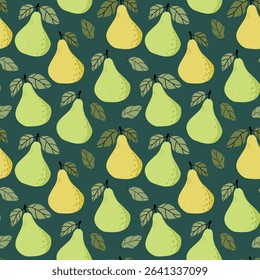 Simple pear pattern. Dark green background.