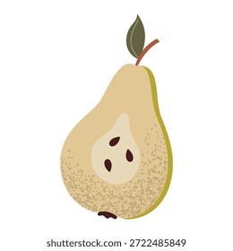 Ilustração simples de fatia de pera. Frutos frescos de pera cortados ao meio. Conceito de comida saudável. Design de vetor plano mínimo para interior, cartaz, tampa, banner. Isolado no fundo branco.