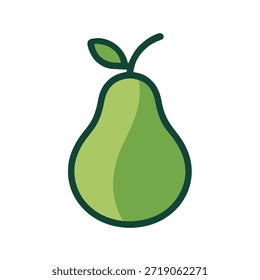 Icono de Vector de pera simple con un tallo curvo, sombreado verde bicolor, contorno mínimo, gráfico de Vector moderno y limpio.
