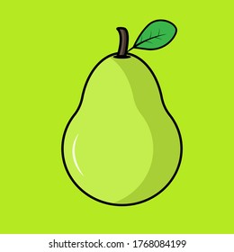Simple Pear Vector Icon Illustration. Flat Fruit Cartoon Style, suitable for sticker and Book Cover. Simple design, simple color. Minimalist design cartoon.