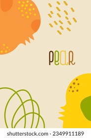 Tarjeta de peras simple o afiche con elementos de doodle. Banner abstracto de otoño con colores amarillo y naranja sobre fondo beige