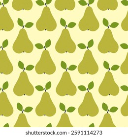 Simple pears seamless pattern illustration. Aesthetic groovy juicy pear fruit design for print