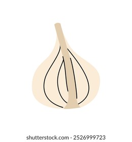 Bombilla de ajo simple pelada dibujada a mano, perfecta para diseños relacionados con la comida y gráficos de recetas
