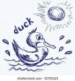 simple pen drawing duck vector