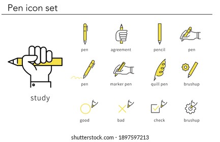 simple pen icon set,yellow and gray color,vector illustration