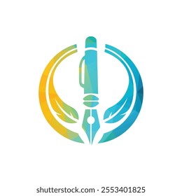 Simple Pen Leaf Logo Design Vector illustration