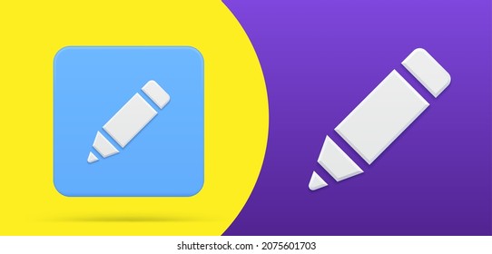 Simple pencil 3d icon button set vector illustration. Felt pen marker logotype for drawing writing or painting on paper sheet. Classic stationery equipment for document signature or write paint