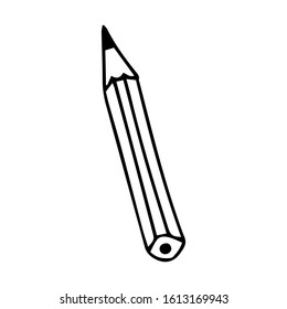 Simple pencil in doodle style. The element is hand-drawn and isolated on white. Black-white vector illustration. office and stationery, for writing, and drawing. Wooden pencil with a graphite rod