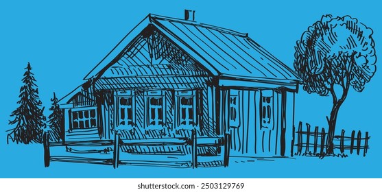 simple pencil drawing of a village house