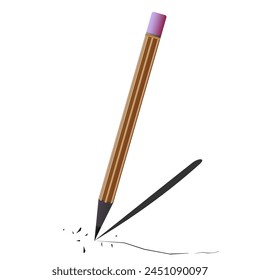 A simple pencil with an eraser, draws a line and crumbles