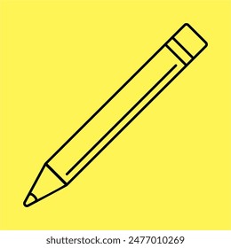 simple pencil icon, line vector isolated on yellow background. trendy and modern design