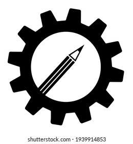 Simple pencil icon on gear isolated illustration