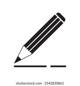 Simple pencil icon, perfect for writing and educational themes. Stationery, back to school element. Monochrome design isolated on white background. flat vector illustration