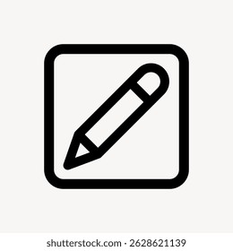 Simple pencil icon in a square. Pencil design is minimalistic. Black pencil icon stands out. Pencil icon suitable for design use. User interface icon vector.