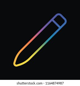 Simple pencil. Linear, thin outline. Rainbow color and dark background