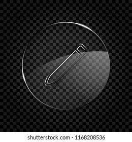 Simple pencil. Linear, thin outline. Icon in circle glass bubble on dark transparent grid. Glass style