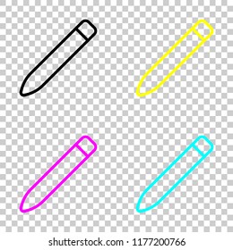 Simple pencil. Linear, thin outline. Colored set of cmyk icons on transparent background