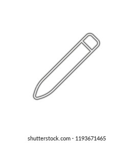 Simple pencil. Linear, thin outline. Dotted outline silhouette with shadow on white background