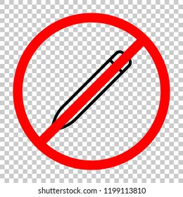 Simple pencil. Linear, thin outline. Not allowed, black object in red warning sign with transparent background