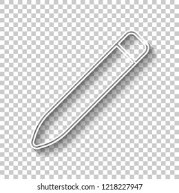 Simple pencil. Linear, thin outline. White outline sign with shadow on transparent background