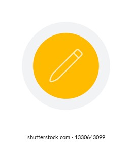 Simple pencil. Linear, thin outline. Icon in colored circle with gray bold border. Web button, modern flat design