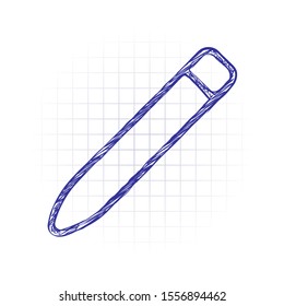 Simple pencil. Linear, thin outline. Hand drawn sketched picture with scribble fill. Blue ink. Doodle on white background