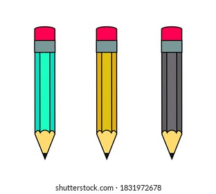 A simple pencil on a white background. Collection. Vector illustration.