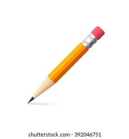 Simple pencil on white background, drawing a line, vector shiny pencil