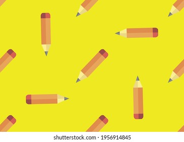 A simple pencil on a yellow background. Seamless texture