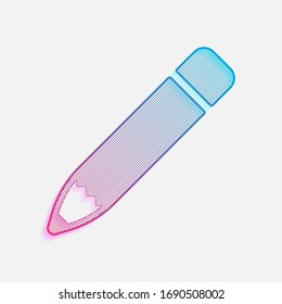 Simple pencil or pen, edit or write. Colored logo with diagonal lines and blue-red gradient. Neon graphic, light effect
