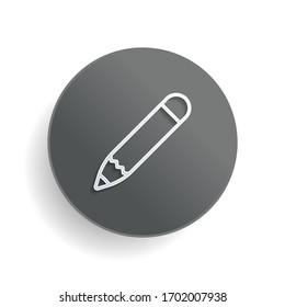 Simple pencil or pen, edit or write, outline design. White paper symbol on gray round button or badge with shadow