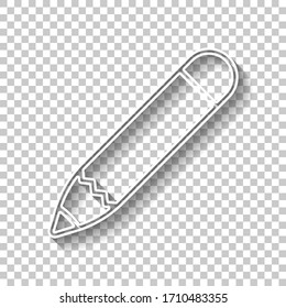 Simple pencil or pen, edit or write, outline design. White outline sign with shadow on transparent background