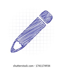 Simple pencil or pen, edit or write. Hand drawn sketched picture with scribble fill. Blue ink. Doodle on white background