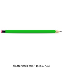 A simple pencil with pink eraser. Vector illustration of a pencil from a tree of green color.