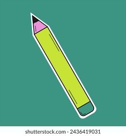 Pegatina simple del lápiz y estilo colorido del diseño del vector