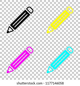 simple pencil symbol. Colored set of cmyk icons on transparent background