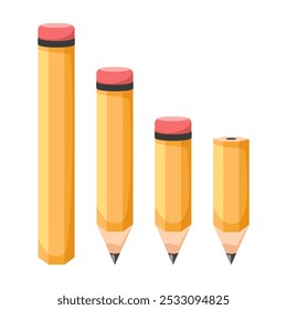 Simple pencil in yellow color of different lengths.