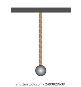 Simple pendulum diagram. Rigid support, point of suspension, angular displacement. Simple harmonic motion. Scientific resources for teachers and students. Vector illustration.