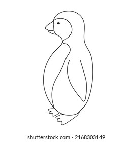 Simple penguin illustration. Black linear drawing on white background.