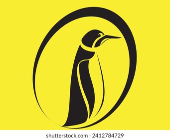 A simple penguin logo with a combination of black and yellow background