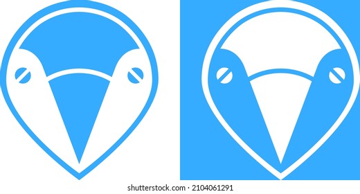 Simple penguin logo in one blue color. Two versions of abstract animal icon on light and dark backgrounds