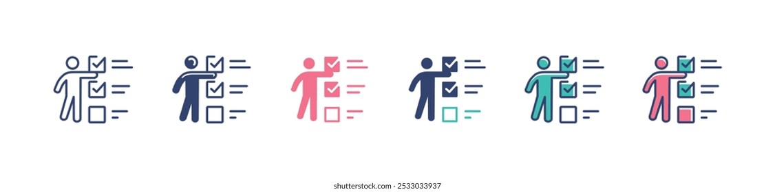 Gente sencilla con lista de comprobación Conjunto de iconos Plan comercial Seleccionar Casilla de verificación Tarea Evaluación de signos Ilustración vectorial para Web y App