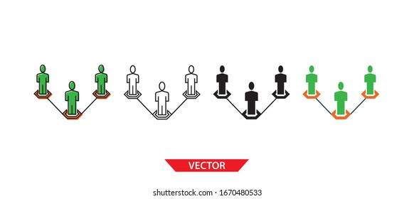 Einfache Leute verbinden Symbol auf weißem Hintergrund 4 Typen wie Umriss, Schwarz, Farbe, Umriss und Farbe. Vektorillustration.