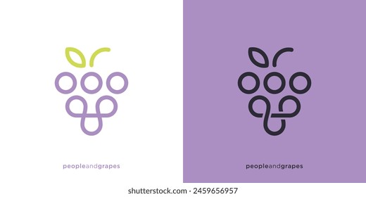 Simple People and Grapes Logo. Grape Person Group Logo Icon Symbol Vector Designs Inspiration with Linear Outline Style.