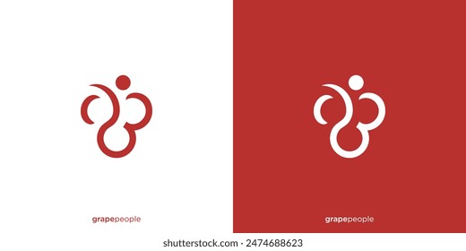 Simple People and Grapes Logo. Grape Person, Fresh Fruit People Logo Icon, Symbol, Vector, Design Template.